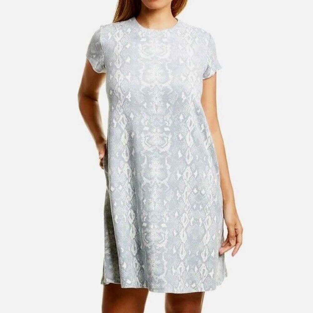 J McLaughlin Naja swing a-line shift dress gray white snake Ultrasuede pocket XS